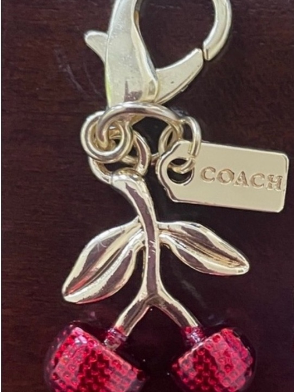 Coach Gold-Tone Cherry Sequin Charm Keychain